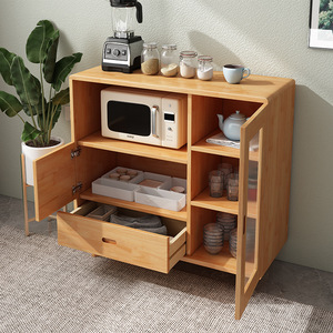 Nordic Solid Wood <b>Sideboard</b> Microwave Cabinet <b>Storage</b> Unit For Dining Room Small Apartment Kitchen Cabinet With Glass Door - Product Image 4