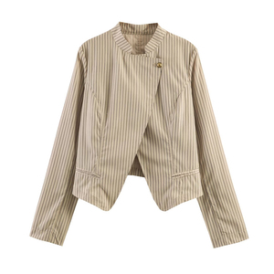 Blazer a Rayas Cruzado <span class=keywords><strong>de</strong></span> Un Botón para <span class=keywords><strong>Mujer</strong></span>, Modelo 2026, <span class=keywords><strong>Chaqueta</strong></span> <span class=keywords><strong>de</strong></span> Oficina a Medida, OEM/ODM por Fábrica <span class=keywords><strong>de</strong></span> Ropa China - Product Image 1