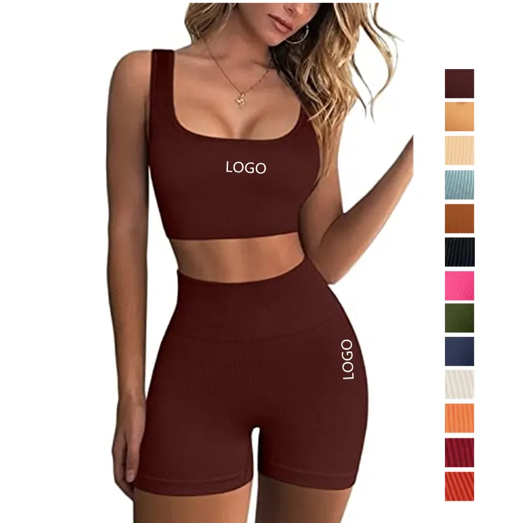 Amazon sıcak satış 2 Parça Kadın Spor Giyim Spor Setleri Aktif Fitness Giyim Egzersiz Giyim Eğlence moda spor takım elbise