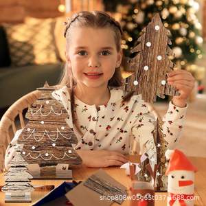 Ensemble d'ornements de Noël en bois, 6 pièces, couleur rétro, non finis, décorations artisanales suspendues pour la décoration de bureau et de fêtes - Product Image 1