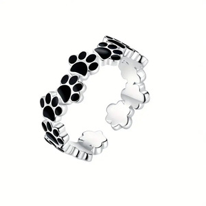 Anello con Zampa di Gatto in Metallo Elettroplaccato, Impronta di Zampa Smaltata, Gioiello da Dito Dolce e alla Moda per Uso Quotidiano Femminile - Product Image 1