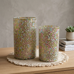 Handmade Round <b>Glass</b> <b>Candlestick</b> <b>Holder</b> with Lid Heat Resistant High Quality Mosaic Lantern for Home Christmas Decor - Product Image 2