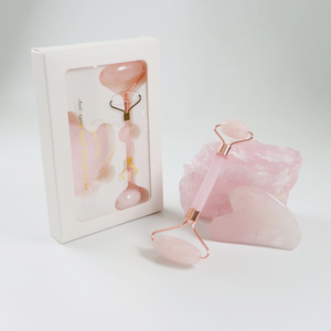 100% rodillo de jade Gus Sha conjunto de cuidado de la piel antienvejecimiento masajeador facial de jade rosa para cuello y cara rodillo de piel de jade - Product Image 2