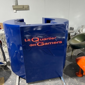 Logotipo personalizable Muebles comerciales Azul FRP Mostrador de recepción frontal curvo para salas deportivas y zonas de juego - Product Image 1