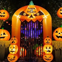 Citrouilles gonflables empilées d'Halloween en gros avec arche de rideau noir, décoration gonflable lumineuse à LED pour exposition extérieure dans la cour
