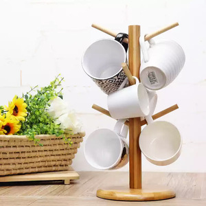 Bamboo Cup Holder Round Hanging Drainer Mug <b>Storage</b> Rack For <b>Kitchen</b> Beverage - Product Image 1