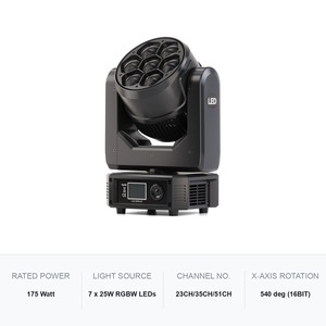 Luz Móvil con Cabezal Giratorio, 7x25W RGBW LED 175W con Zoom para Escenarios, Eventos y Clubs - Product Image 6