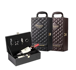 Custom Rectangle Handmade Double Wine <strong>Box</strong> PU Leather <strong>Wood</strong> Leatherette <strong>Tools</strong> Kit <strong>Box</strong> for Champagne Liquor Spirits - Product Image 2