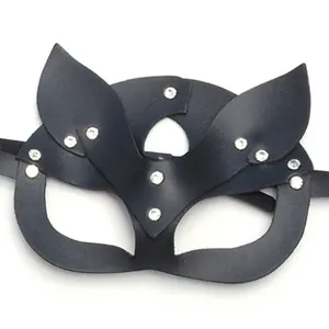 Woman Faux Leather Cat Mask Costume Animal Half Face Mask Cosplay Halloween Party