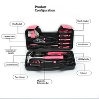 Ensemble d'outils à main en acier au carbone rose de 39 pièces, kit d'outils multifonction pour la réparation domestique avec étui de transport rigide