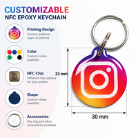 Porte-clés NFC personnalisé 13,56 MHz RFID étanche en PVC époxy pour le partage sur les réseaux sociaux Instagram WhatsApp Partage de contact