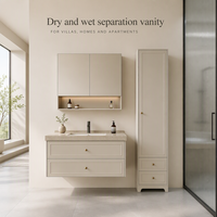 Meuble-lavabo de salle de bain suspendu au mur avec rangement, séparation sec/humide, pour villa, centre commercial, hôpital, fabricant chinois, emballage KD
