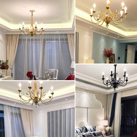 American Retro All-Copper LED Chandelier Sala de estar Country Restaurant Dormitorio negro E14 Techo Medio Vela simple