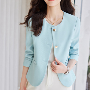 Women's Blazer Cream Solid Color Polyester Woven No-Wrinkle Treatment Eco-Friendly Spring Autumn Casual Top - Product Image 3
