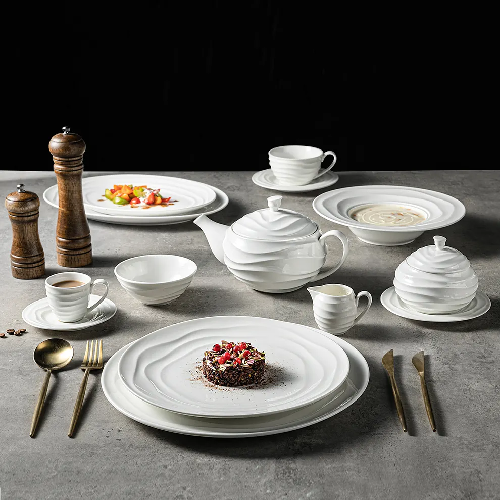 Jiujiuju оптовая продажа в скандинавском стиле Vajilla посуда тема блюда для отеля можно мыть в посудомоечной машине белый креативный элегантный Procelian обеденные наборы