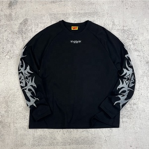 T-shirt da uomo <span class=keywords><strong>nera</strong></span> a maniche lunghe 400 GSM, taglie forti, in cotone pesante, stampabile DTG - Product Image 1