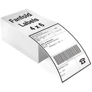 Putih berlubang langsung alamat termal pengiriman Printer termal kompatibel Fan Fold 4x6 Label