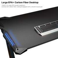 Bureau d'ordinateur en forme de Z AJUNION avec structure en acier, plateau en fibre de carbone, bureau de jeu avec éclairage LED RVB, supporte jusqu'à 200 livres