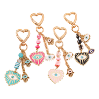 Nouveauté Porte-clés en alliage avec zircon et émail, motif Œil protecteur et Cœur, pour femmes, pendentif décoratif pour clés de voiture et sacs