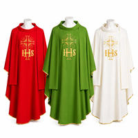 Chasuble de prêtre catholique verte, brodée avec croix IHS à bords dorés, style châle liturgique pour la messe, robe religieuse