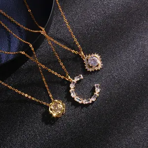 Schlussverkauf Mode Messing Kupfer vergoldet Gold Bling CZ kubischer Zirkonium buchstabe C Herz Anhänger Halskette Schmuck für Damen