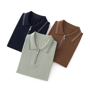 Camicia a girocollo Color block da <span class=keywords><strong>uomo</strong></span> in lana Merino 1/4 <span class=keywords><strong>maglia</strong></span> a maniche corte con chiusura a Zip in 100% - Product Image 4