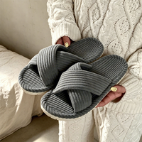 XIXITIAO Nouvelle Collection Automne – Chaussons en Coton à Bandes Croisées avec Soutien de la Voûte Plantaire, Antidérapants, pour Couples, Chaussons d'Intérieur