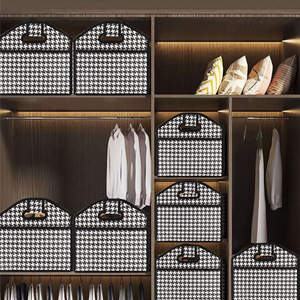 Houndstooth Car Trunk Storage Box 55L Folding Organizer With Handle For Car <b>Interior</b> <b>Accessories</b> Non Woven Fabric - Product Image 4