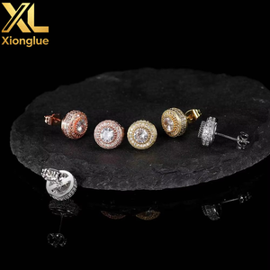 Elegant High End <b>Small</b> Quantity Accessories Wholesale Round Full Zircon <b>Silver</b> Plated Hip Hop Gift Men <b>Earrings</b> - Product Image 4
