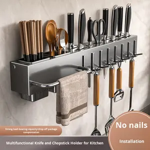 Carbon Steel Kitchen Organizer No Drilling - Wall-Mounted Knife Chopstick 2-in-1 Storage Rack - Product Image 5