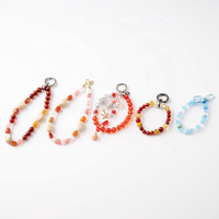 Lanière de téléphone courte avec perles d'agate rouge corail naturel et de jade, sangle porte-clés en perles pour sacs à main et téléphones portables