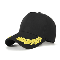 Venta al por mayor de alta calidad de 5 paneles de ala de trigo bordado negro logotipo personalizado Vintage clásico deporte gorra de béisbol