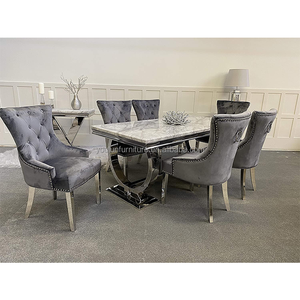 Ghế Nhung 6 8 180Cm 4 Chỗ Ngồi Bộ Bàn Ăn Bằng Đá Cẩm Thạch Tự Nhiên Hình Chữ Nhật Màu Xám Arianna Bằng Thép Không Gỉ Chất Lượng Cao - Product Image 4