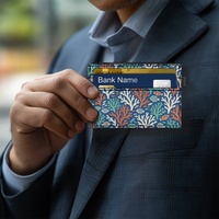 Porte-cartes personnalisé double face en cuir PU avec imprimé corail et poissons de récif océanique