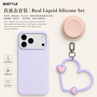 Set de Regalo de Funda de Silicona Líquida para Teléfono con Soporte Magnético y Cordón con Corazón, Grabado Láser, Logotipo Personalizado, Venta al Por Mayor, Color Morado