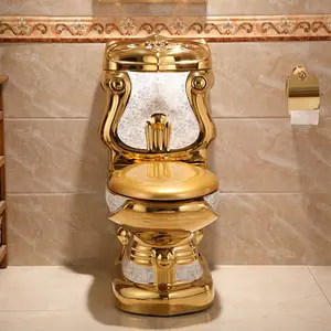 الملكي خمر الذهبي مطلي اللون أدوات صحية للحمام الفاخرة المرحاض عاء و رمى حوض غسيل بالوعة السيراميك الذهب طقم مرحاض