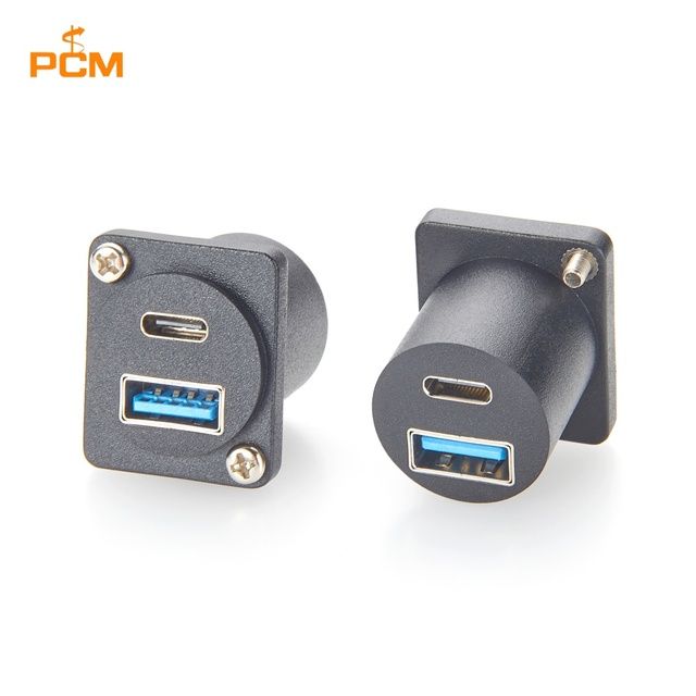 D-Series USB-A 3.0 USB-C 3.1 Dual Ports Feedthru XLR Panel Mount Adapter 10Gbps 100W PD Compatible Neutrik D-size for Chassis