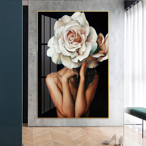 Belle femme avec le visage couvert <span class=keywords><strong>de</strong></span> fleurs peinture art mural <span class=keywords><strong>de</strong></span> luxe photo impression sur toile et affiche pour la décoration <span class=keywords><strong>de</strong></span> la maison - Product Image 3