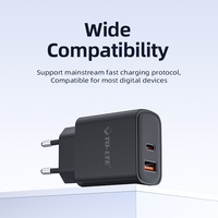 Cargador Rápido USB-C PD 3.0 de 20W con QC 3.0, Puerto Único Tipo-C para Laptop, Tablet y Teléfono, Enchufe de Pared Ignífugo