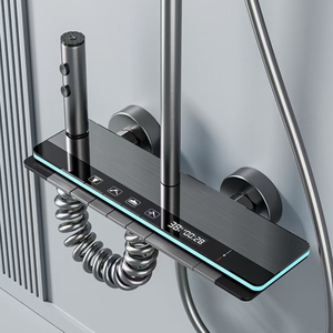 Ensemble <span class=keywords><strong>de</strong></span> <span class=keywords><strong>douche</strong></span> moderne avec écran LED numérique, pommeau <span class=keywords><strong>de</strong></span> <span class=keywords><strong>douche</strong></span> carré à effet pluie, thermostatique doux, barre coulissante à double poignée, douchette à main, fixation murale pour salle <span class=keywords><strong>de</strong></span> bain - Product Image 3