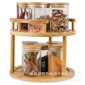 Bamboo Desktop Storage Rack Double Layer Kitchen <b>Spice</b> Organizer With Wooden Lids Airtight Condiment <b>Jar</b> Holder - Product Image 4