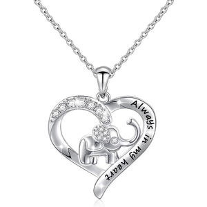 Pendentif Cœur Éléphant XL1170 en Argent 925 Plaqué Rhodium avec Strass en Cristal, Bijou Romantique pour Femme - Product Image 1