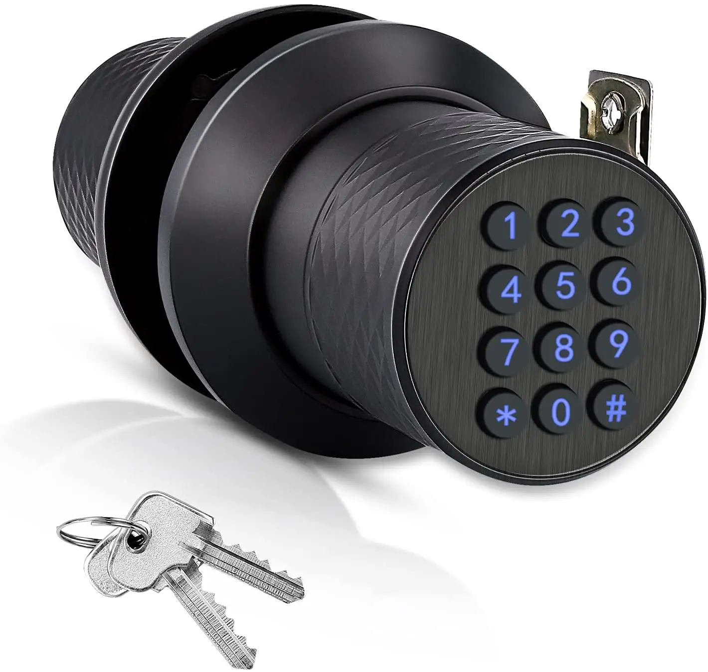 Keypad Door Knob Lock Keyless Entry Door Lock with Anti-Slip Handle Auto Lock Waterproof Electronic Black Door Knob