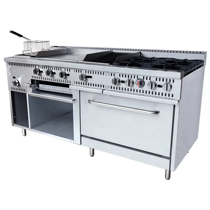 Restaurante Cozinhar Equipamento 72 "Gás Comercial gama 4 queimadores & Griddle/Salamander & Gharbroiler e Fritadeira