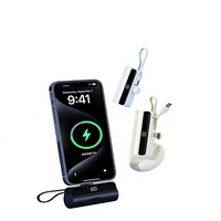 Mini Power Bank avec câble intégré, affichage LED, chargeur portable, noir