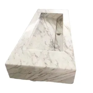 Pasokan batu harga grosir desain Modern putih persegi batu marmer bak cuci kamar mandi