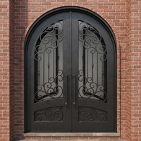Porte double battante en fer forgé personnalisable, design classique en fer noir pour villa, fabricant en gros, OEM