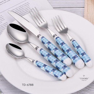 Juego de cubiertos de lujo de acero inoxidable 18-10, cubiertos con mango de porcelana, cubiertos con mango de cerámica, calcomanía, cuchillo de Metal, tenedor, cuchara - Product Image 3
