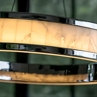Lampu Gantung LED Modern Bentuk Cincin Akrilik Aluminium, Dapat Diredupkan, untuk Ruang Tamu, Ruang Makan, Proyek Hotel