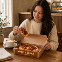 Emballage alimentaire écologique biodégradable laminé mat pour gaufres, crêpes, pizzas, sushis, frites, mini-burgers et pâtisseries.